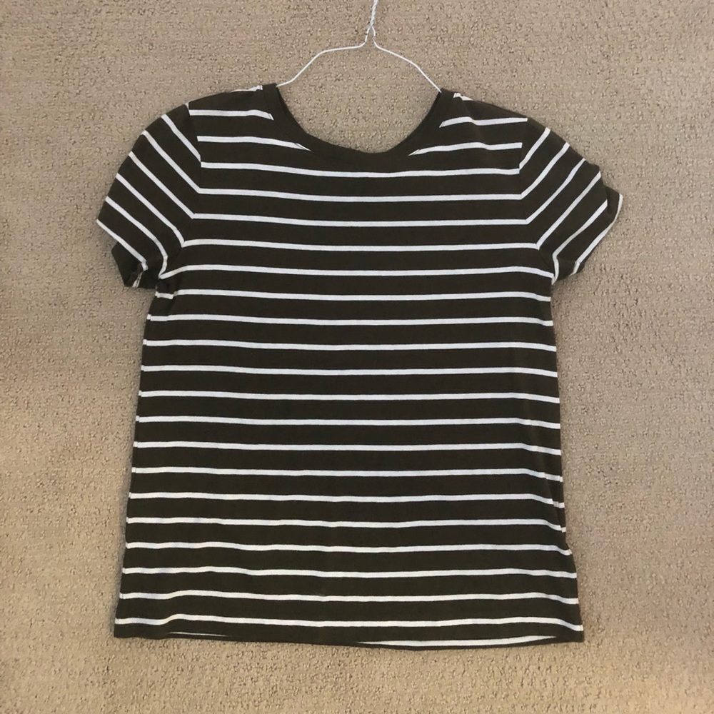 short sleeve, army green striped top